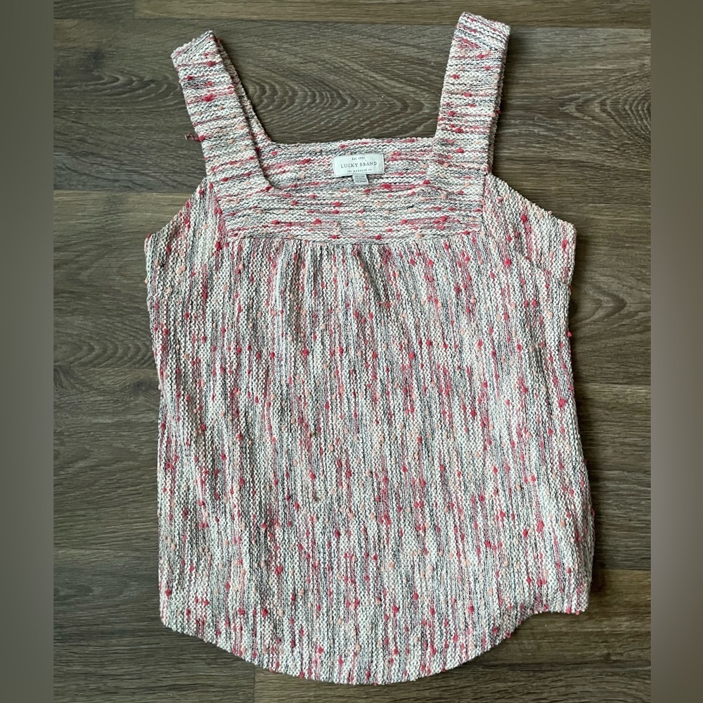 Lucky Brand Textured Knit Tank Top XS Pink Fleck Boho Square Neck